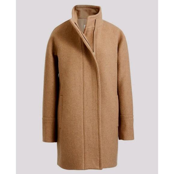 J. Crew City Coat Wool Solid Camel Full Zip Stand Collar Pockets Lined Plus 24 - Picture 1 of 13
